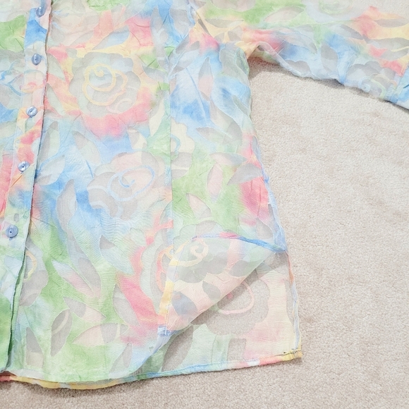 Erin London Sheer ButtonUp Blouse XL Pastel Floral Print Long Sleeve Lightweight - Picture 7 of 13
